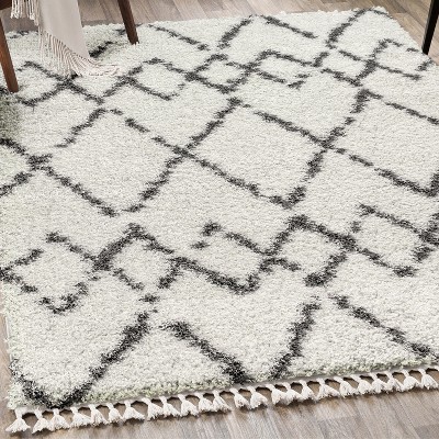Mercer Shag Plush Tassel Moroccan Geometric Trellis Area Rug - JONATHAN Y