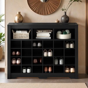 Sleek Design 24 Shoe Cubby Console, Modern Shoe Cabinet with Curved Base, Versatile Sideboard with High-quality - Leovsnove - 1 of 4