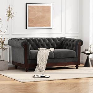 59"W Chesterfield Velvet Loveseat Sofa, Upholstered Sofa Couch with Rolled Arm Dutch and Tufted Button - Christopher Knight Home - 1 of 4