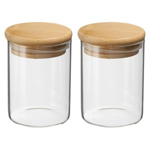 Unique Bargains Kitchen Food Storage Glass Jar with Airtight Bamboo Lid 2 Pcs - 1 of 4
