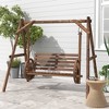 Outsunny 2-Seat Porch Swing with A-Frame Stand, Wooden Log Patio Swing Chair Bench with Wagon Wheel Armrests, Carbonized Brown - 3 of 4