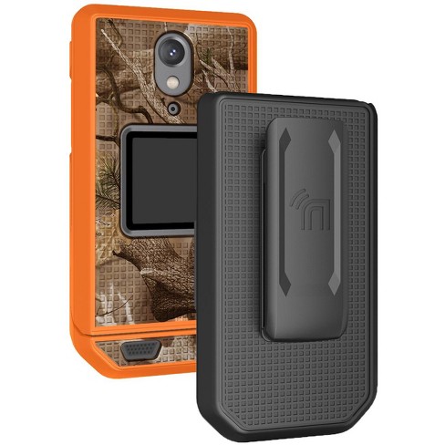 Case with Clip for Cat S22 Flip Phone, Nakedcellphone [Hunter Camouflage] Slim Hard Cover and Belt Hip Holster - Orange Camo