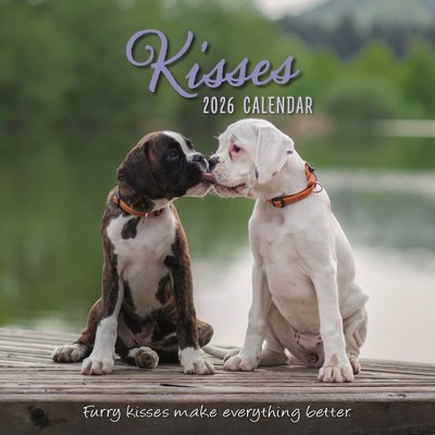 2026 Square Wall Calendar, Kisses, 16-Month Animals Theme with 180 Reminder Stickers (12x12 In)