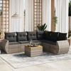 vidaXL 7 Piece Patio Sofa Set with Cushions - Gray Corner + Table + 3x Middle - 2 of 4
