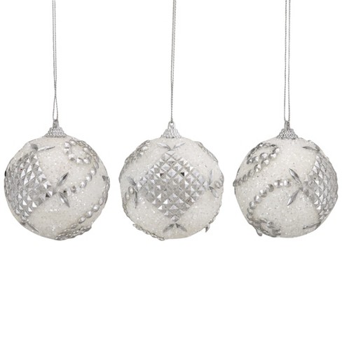 Northlight 3ct White And Silver Beaded Swirl Shatterproof Christmas ...