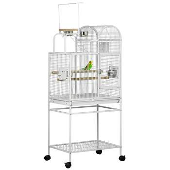 PawHut 55" Large Parrot Cage with Toy Hooks Bird Perch, Tray, Food Cups, Rolling Stand, Bird Cage for Cockatiels, Parakeets, Lovebirds