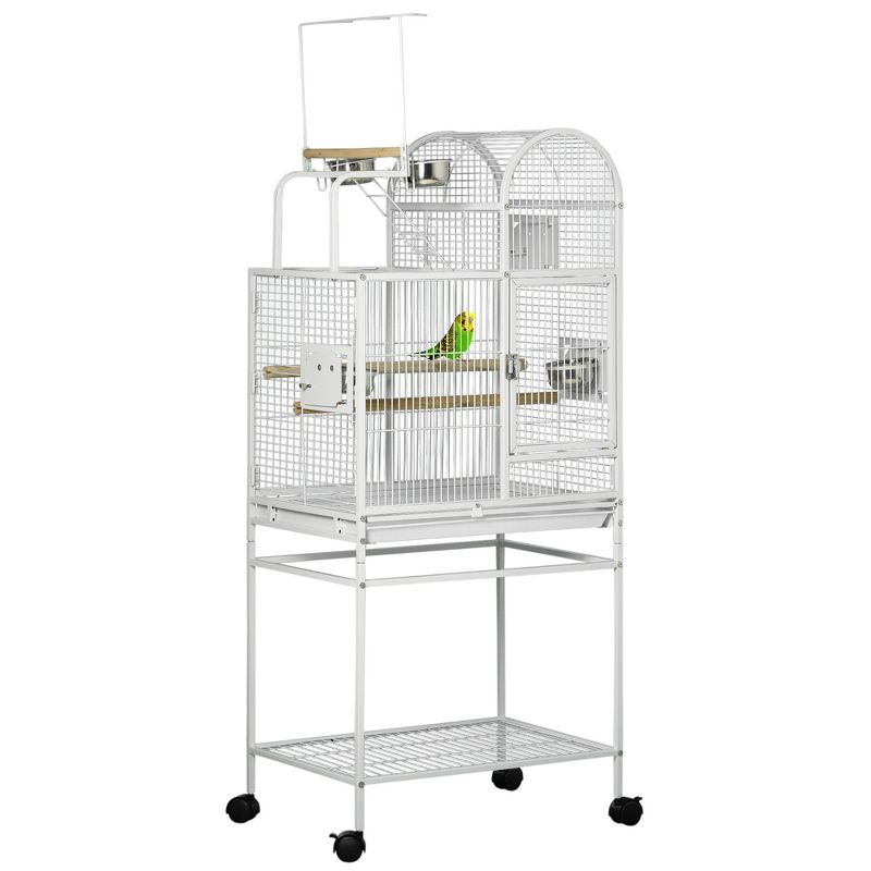 PawHut 55" Large Parrot Cage with Toy Hooks Bird Perch, Tray, Food Cups, Rolling Stand, Bird Cage for Cockatiels, Parakeets, Lovebirds, 1 of 7