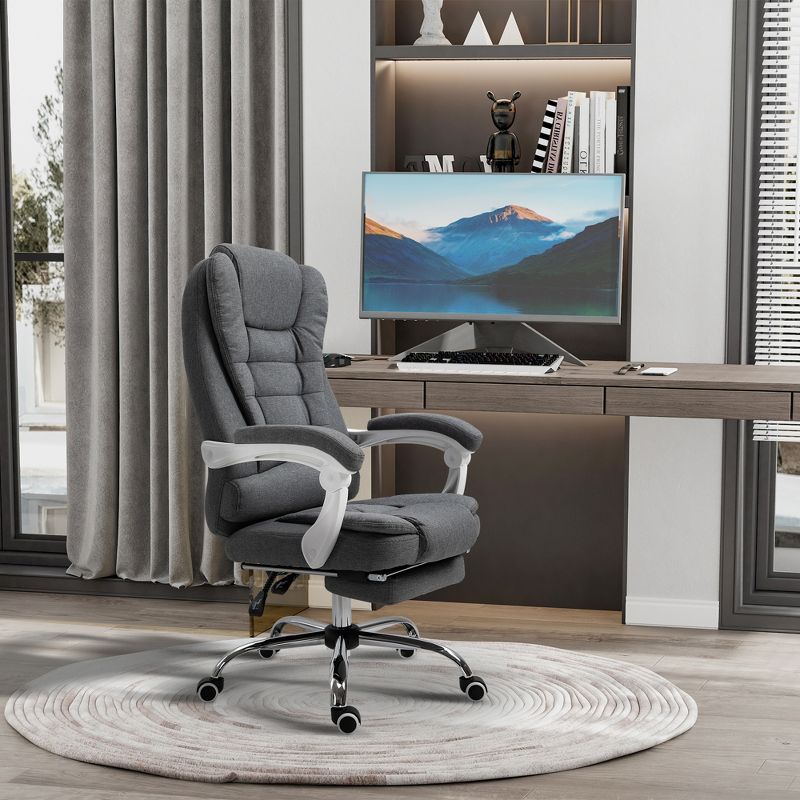 Vinsetto High-Back Executive Office Chair with Footrest, Linen-Fabric Computer Chair with Padded Armrests, Gray, 4 of 8