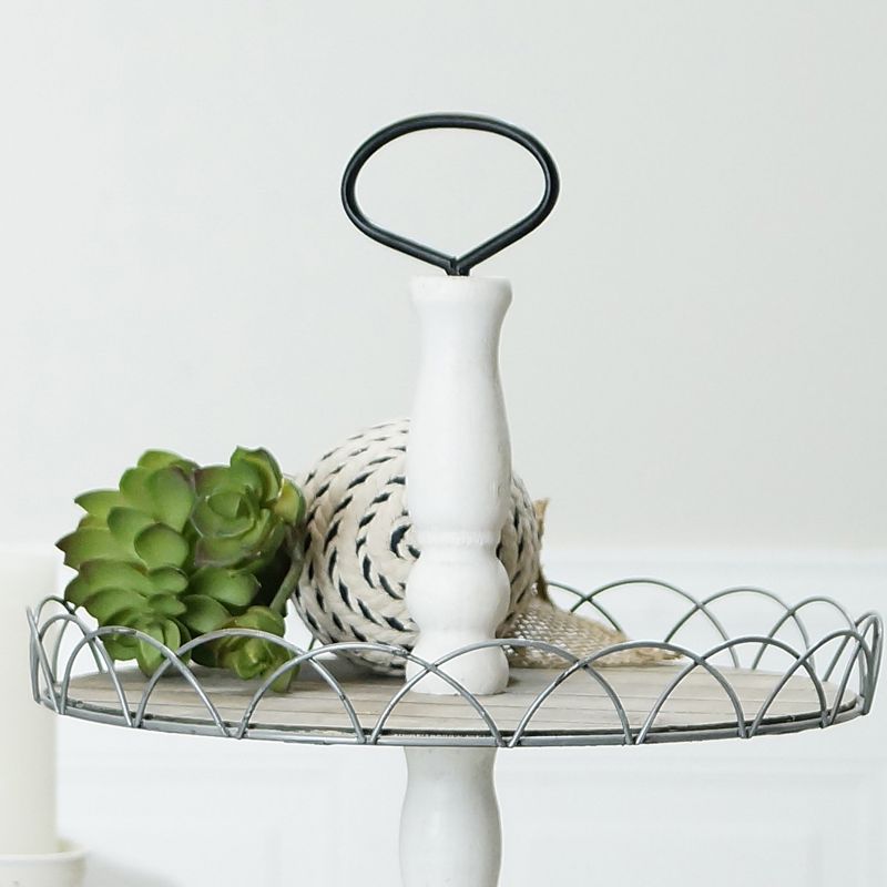 VIP Metal 20 in. White 2-Tier Tray with Half-Circle Design, 4 of 6
