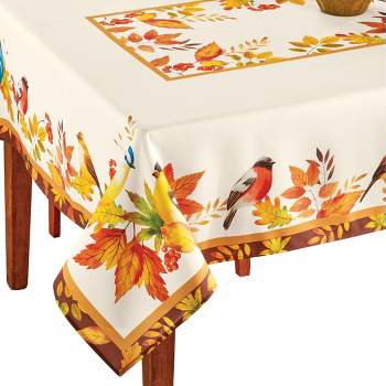 Collections Etc Autumn Leaves and Birds Printed Tablecloth Rectangle