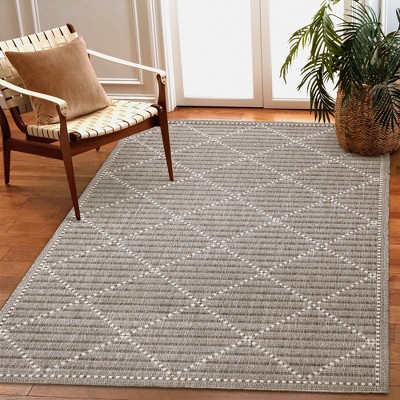 Checker Diamond Charcoal 58.5" Synthetic Indoor/Outdoor Rug