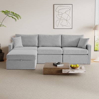 Vipbear 113" Modular Sectional Sofa with Storage Ottoman, Modern Chenille Convertible L Shaped Sectional Couches