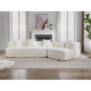 GDFStudio Arvik 128" Modern 3-Seater Boucle Upholstered Sectional Sofa with Pillows - 1 of 4