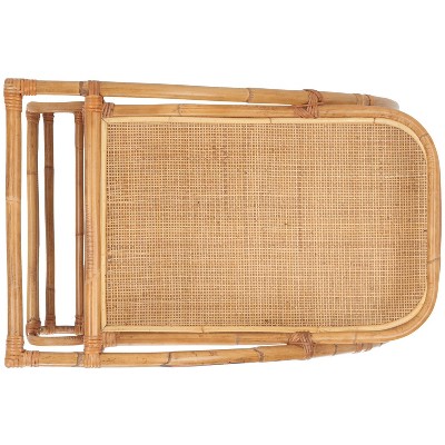 Natural Rattan 2-Tier Bar Cart with Brass Hardware