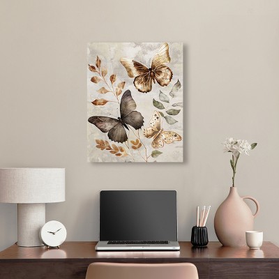 Elegant Brown and Beige Butterfly Canvas Wall Art, 20" x 24"