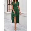 Womens High Waisted V Neck Summer Dress Puff Short Sleeve Casual A Line Flowy Maxi Dress - 3 of 4