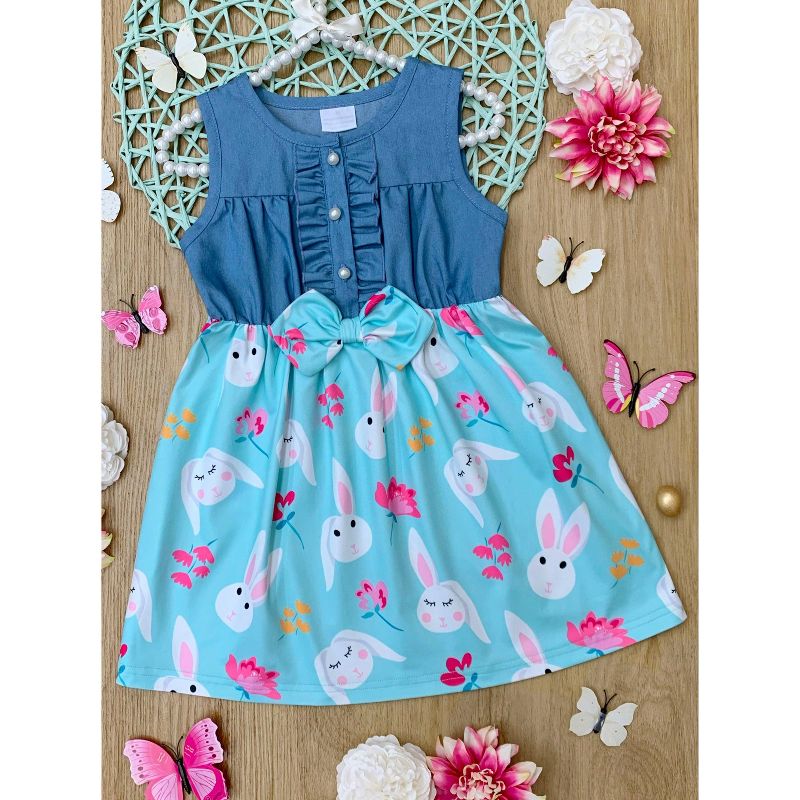Bunny Bows Chambray Easter Dress - Mia Belle Girls, 5 of 6