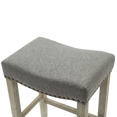 Modern Farmhouse 24" Gray Upholstered Wood Saddle Barstool