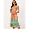 Seta T Women's Floral Flutter Sleeve V Neck Smocked High Waist Flowy Boho Dress - 3 of 4