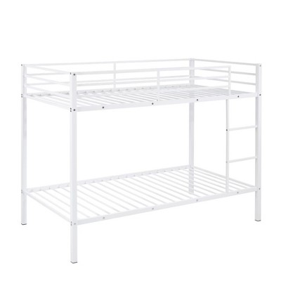 Dsvimoy Bed Low Profile Bunk Bed with Safety Guardrails and Heavy Duty Metal Frame for Kids Room, White, 76.5"*14.65"*6.7"