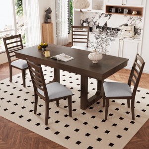4 Piece Rubberwood Dining Room Chair Set,Upholstered Armless Dining Chairs with Ladder Backrest,Modern Classic Kitchen Furniture-Cuddlewood - 1 of 4