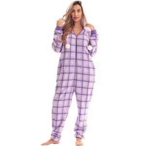 Just Love Womens One Piece Winter Holiday Adult Bodysuit Faux Shearling Lined Hoody Xmas Pajamas - 1 of 4