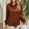 Leopard Stain Button Down Shirts for Women Roll Up Long Sleeve V Neck Casual Work Shirts - 3 of 4