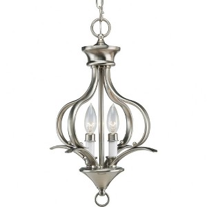 Progress Lighting, Trinity Collection, 2-Light Foyer Fixture, Brushed Nickel, Sculptural Metal Forms, Shade Included - 1 of 2
