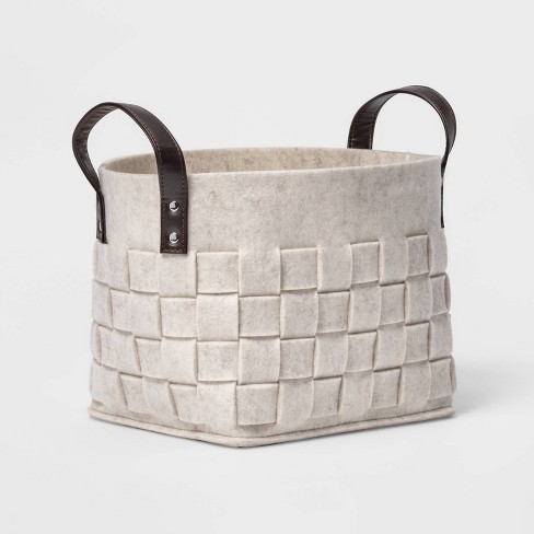 Woven Felt Rectangular Basket with Faux Leather Handles White - Threshold™ - image 1 of 4