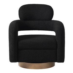 WestinTrends Alexandria Mid-Century Modern Faux Shearling Swivel Barrel Accent Chair - 1 of 4