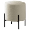 Beige and Matte Black Round Upholstered Ottoman - 3 of 4