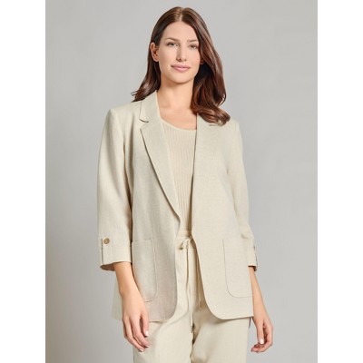 Jones New York Notch Collar Roll Tab Sleeve Blazer