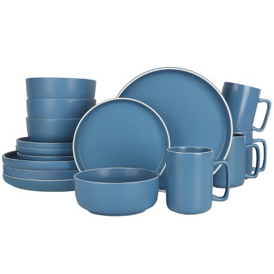 Gap Home 16 Piece Round Stoneware Dinnerware Set in Solid Matte Blue