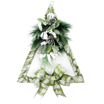 Kurt Adler 21-Inch Fabric Green Triangle Wreath with Foliage