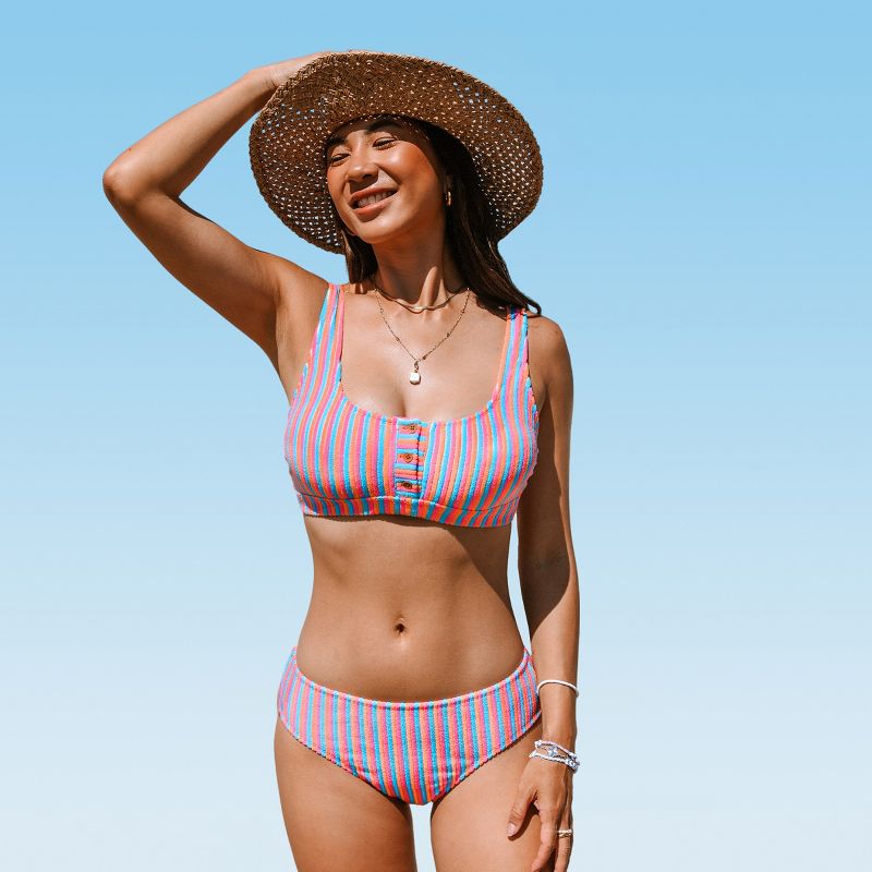 Women's Square Neck Button Mid Rise Bikini Sets Swimsuit - Cupshe, 1 of 9