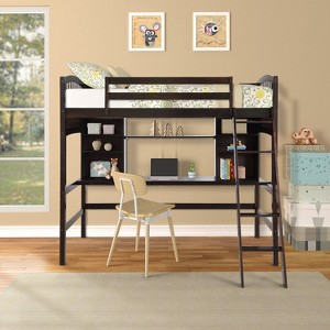 NicBex Twin Size Bunk Bed with Desk Loft Bed Pine Bed Frame with Storage Shelves, Inclined Ladder and Guardrail, No Box Spring Required - 1 of 4