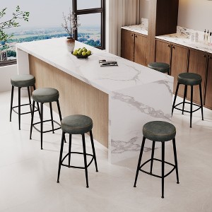 Dyonery 26.3" Counter Height Backless Bar Stool, Upholstered Modern Kitchen Barstool with Metal Base, PU Leather Saddle Stool for Kitchen Island - 1 of 4