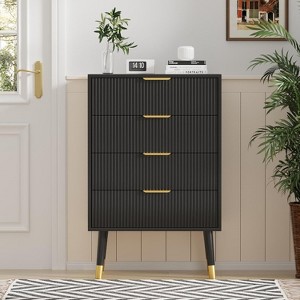 Fluted 4 Drawers Dresser for Bedroom, Modern Chest of Drawers with Gold Handle, Dresser Storage Chest End Table for Living Room, Hallway - 1 of 4