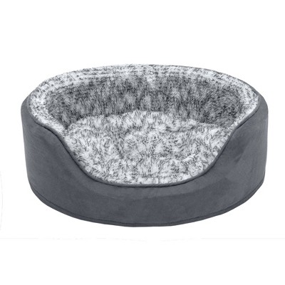 Small Gray Faux Fur and Suede Orthopedic Pet Bed