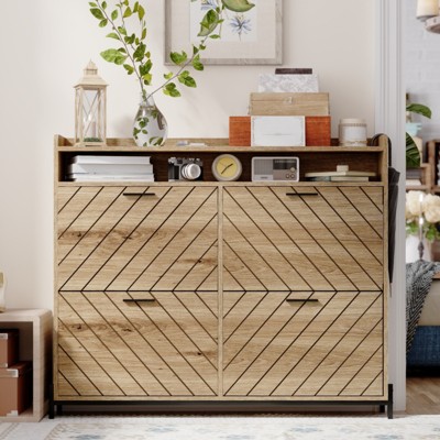 ALEXOUN Shoe Rack Cabinet,Modern Walnut Finish, 4 Flip Drawers & Top Open Shelf Holds Up to 150 lbs,for Living Room, Entryway, Apartments