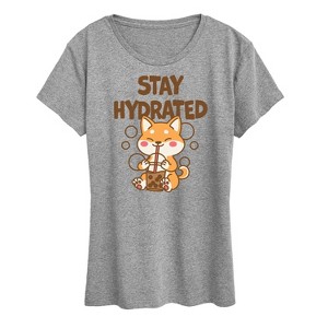 Women's - Instant Message - Stay Hydrated Shiba Inu Short Sleeve Graphic T-Shirt - 1 of 4