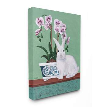 Stupell Industries Rabbit and Flowers Pink Green Animal Painting