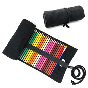 Wrapables Pencil Roll Organizer, Colored Pencil Wrap Pouch (72 slots), Black - 1 of 4