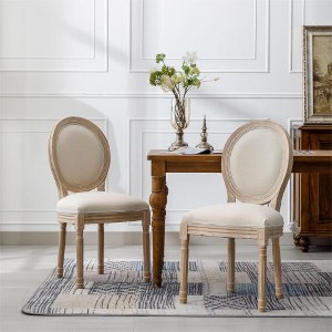Akoasm Set of 2 Linen-Upholstered Rattan-Back Dining Chairs with Solid Wood Frame-Beige - 1 of 4