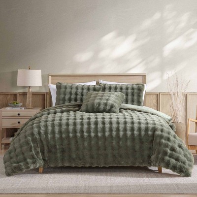 Riverbrook Home 3pc Twin XL Wavy Faux Fur Comforter Set Green