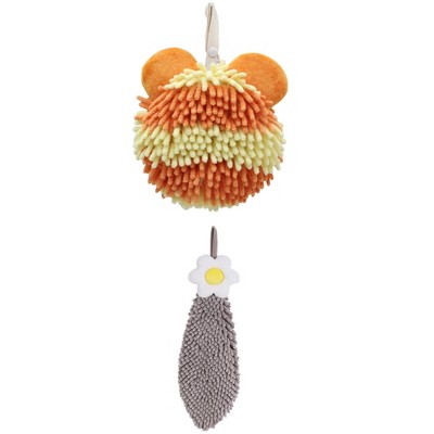 REGALWOVEN Soft Absorbent Cute Fuzzy Hanging Decorative Bathroom Chenille Hand Towel 6" x 15"/7" x 7" 2 Packs