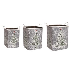Transpac Metal 15.25 in. Off-White Christmas Nested Snowy Tree Baskets Set of 3 - 1 of 3