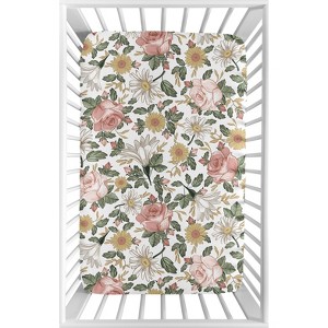 Sweet Jojo Designs Girl Baby Fitted Mini Crib Sheet Vintage Floral Pink Green and Yellow - 1 of 4