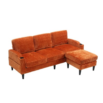 NicBex Chenille L-Shaped Sectional Sofa with Side Pocket,2 Cup Holders and Storage Ottoman for Living Room,Apartment