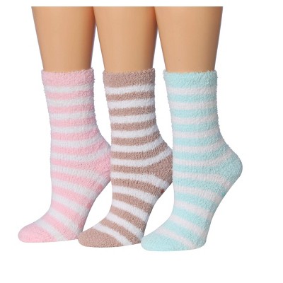 Tipi Toe Women's 3 Pairs Cozy Microfiber Anti-Skid Sunny Sorbet Patterned Fuzzy Crew Socks